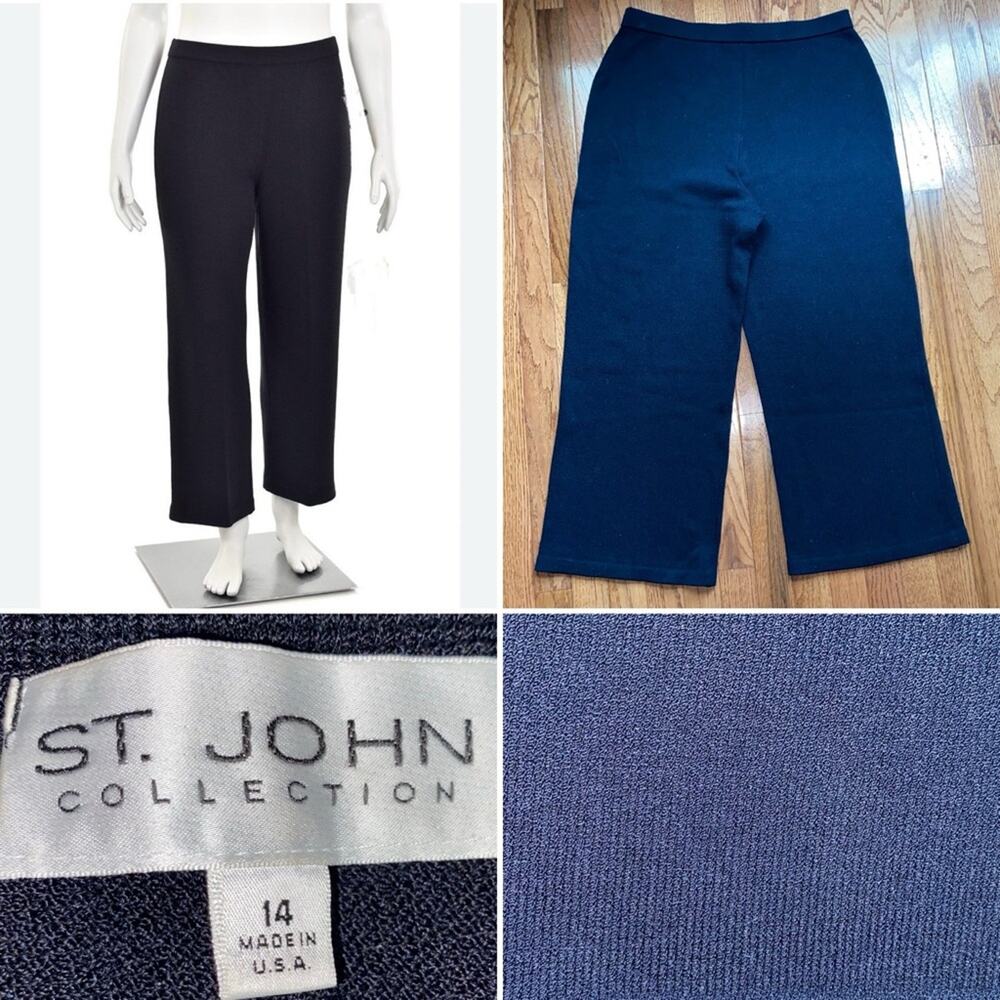 St John Collection Womens Black Santana Knit Wide Leg Sweater Pant 14 EUC